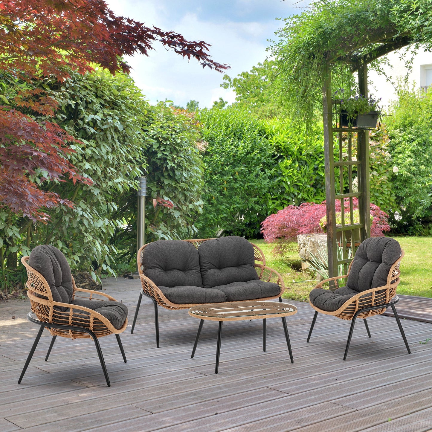 Manhattan Comfort 4-Piece Pine Patio Conversation Set