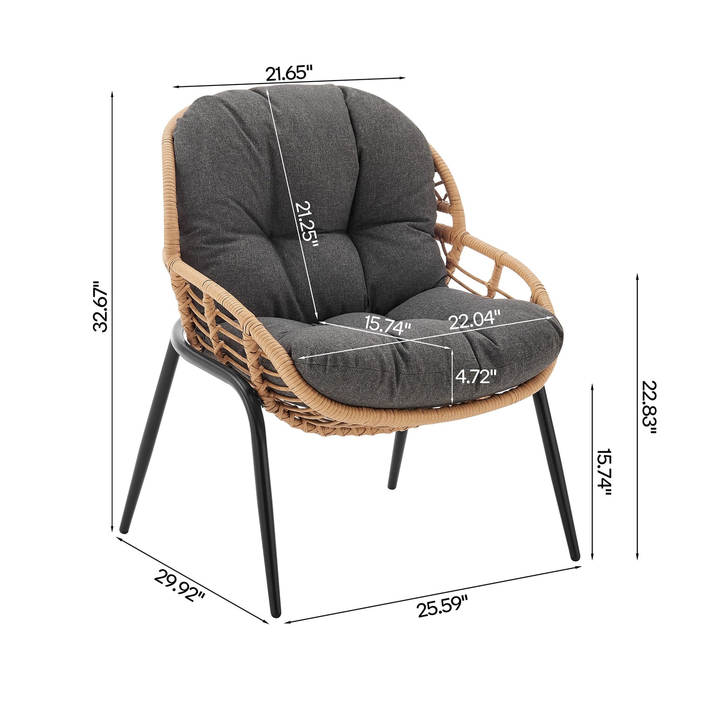 Manhattan Comfort 4-Piece Pine Patio Conversation Set