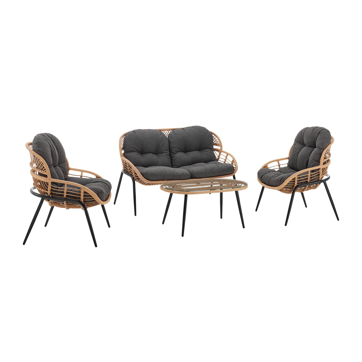 Manhattan Comfort 4-Piece Pine Patio Conversation Set
