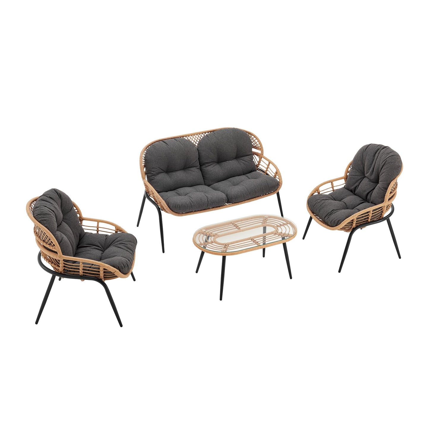 Manhattan Comfort 4-Piece Pine Patio Conversation Set
