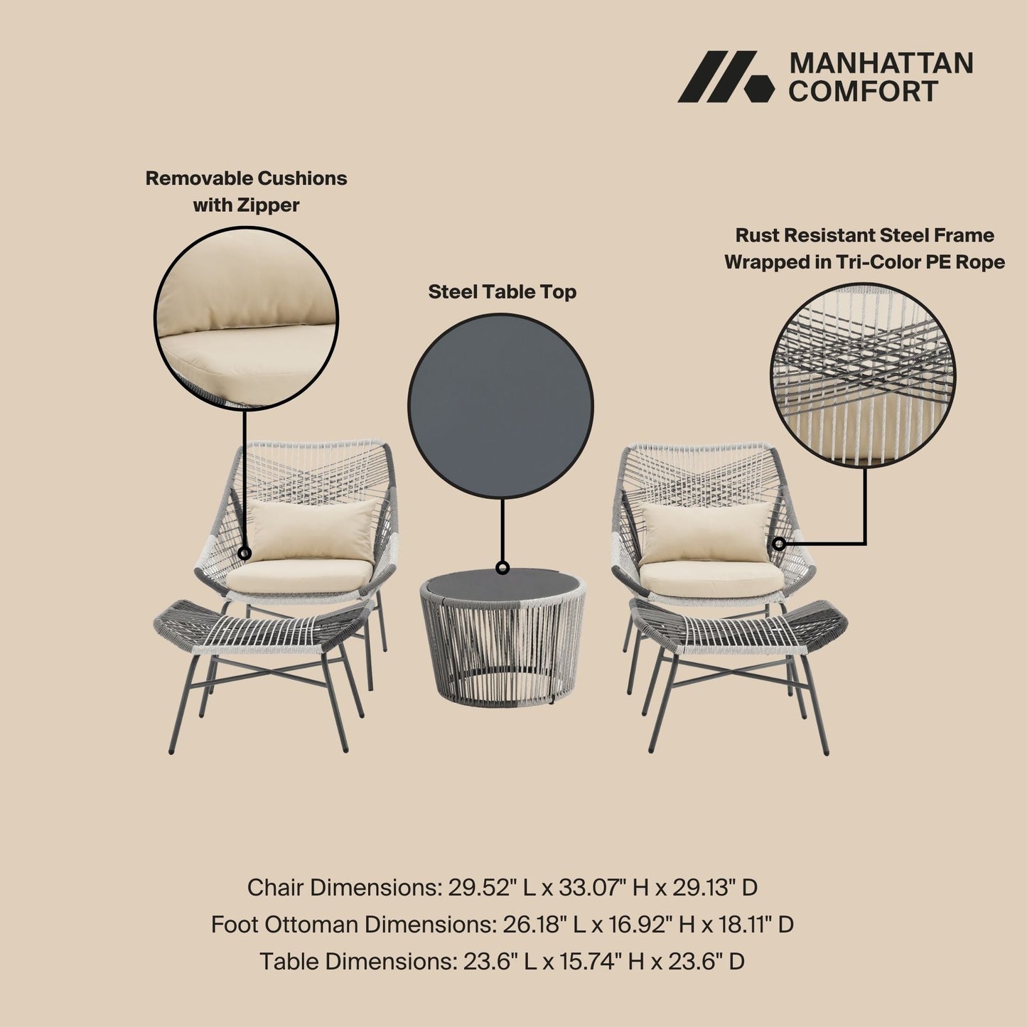 Manhattan Comfort 5-Piece Ashland Patio Conversation Set
