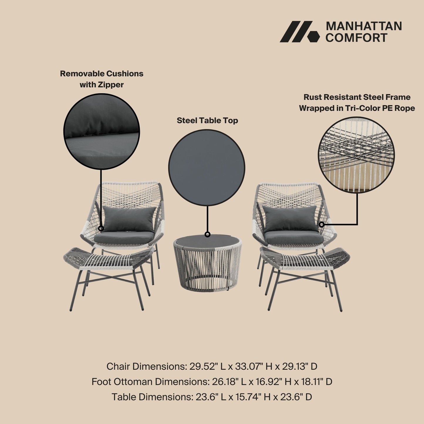 Manhattan Comfort 5-Piece Ashland Patio Conversation Set