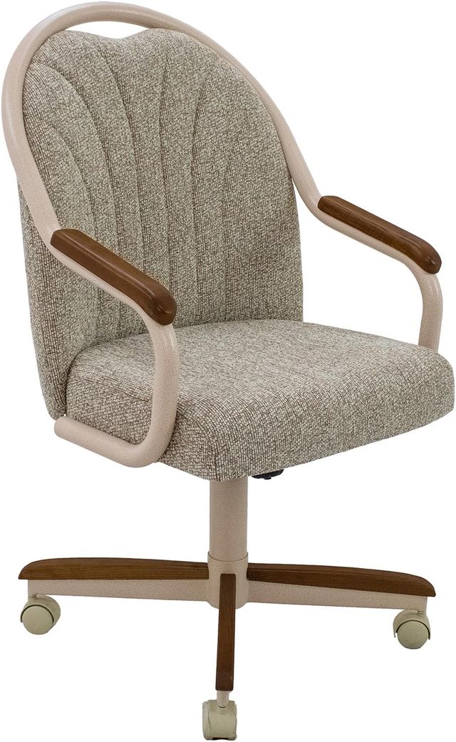 Chromcraft Douglas D7775 Casual Dining Chair Caster Swivel Tilt Fabric Dinning Chair in Walnut Wood and Texture Bronze Metal Finish