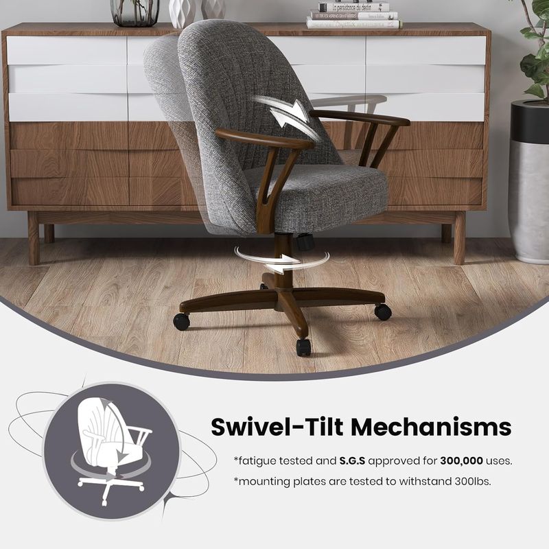 Chromcraft ZIP Ship CM127 Casual Dining Chair Caster Swivel Tilt Fabric Dinning Chair in Walnut Finish