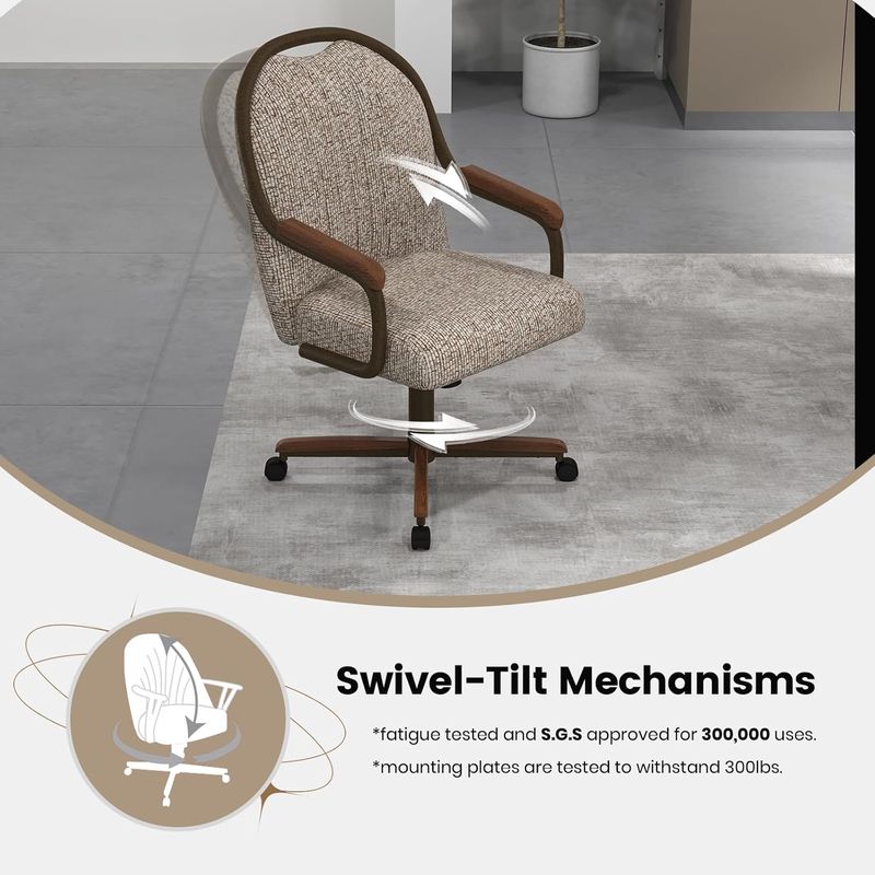 Chromcraft Douglas D7775 Casual Dining Chair Caster Swivel Tilt Fabric Dinning Chair in Walnut Wood and Texture Bronze Metal Finish (#31 Fabric)