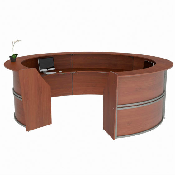 Curved Reception Desk with Counter, 5 Units, 142”W x 133”D