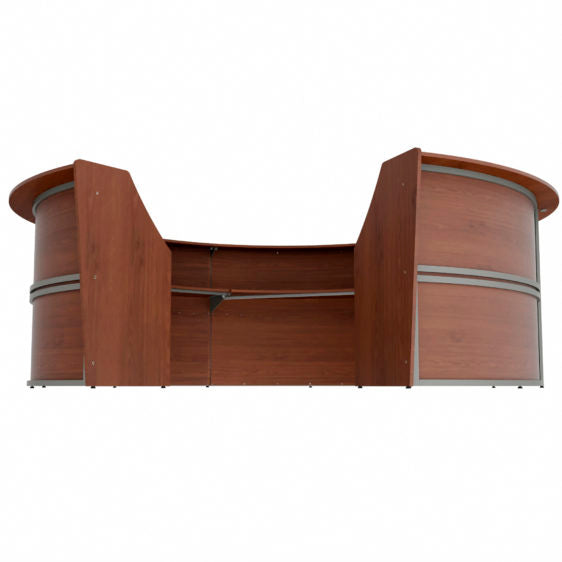 Curved Reception Desk with Counter, 5 Units, 142”W x 133”D