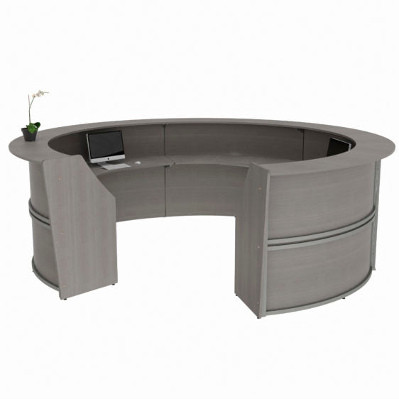 Curved Reception Desk with Counter, 5 Units, 142”W x 133”D