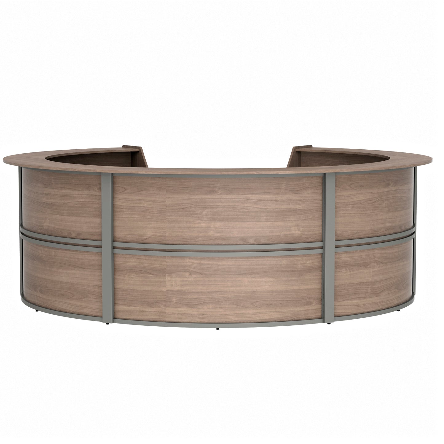 Curved Reception Desk with Counter, 5 Units, 142”W x 133”D