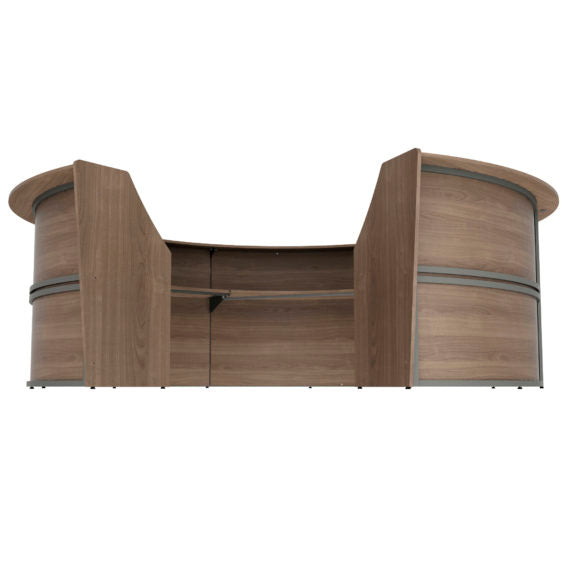 Curved Reception Desk with Counter, 5 Units, 142”W x 133”D