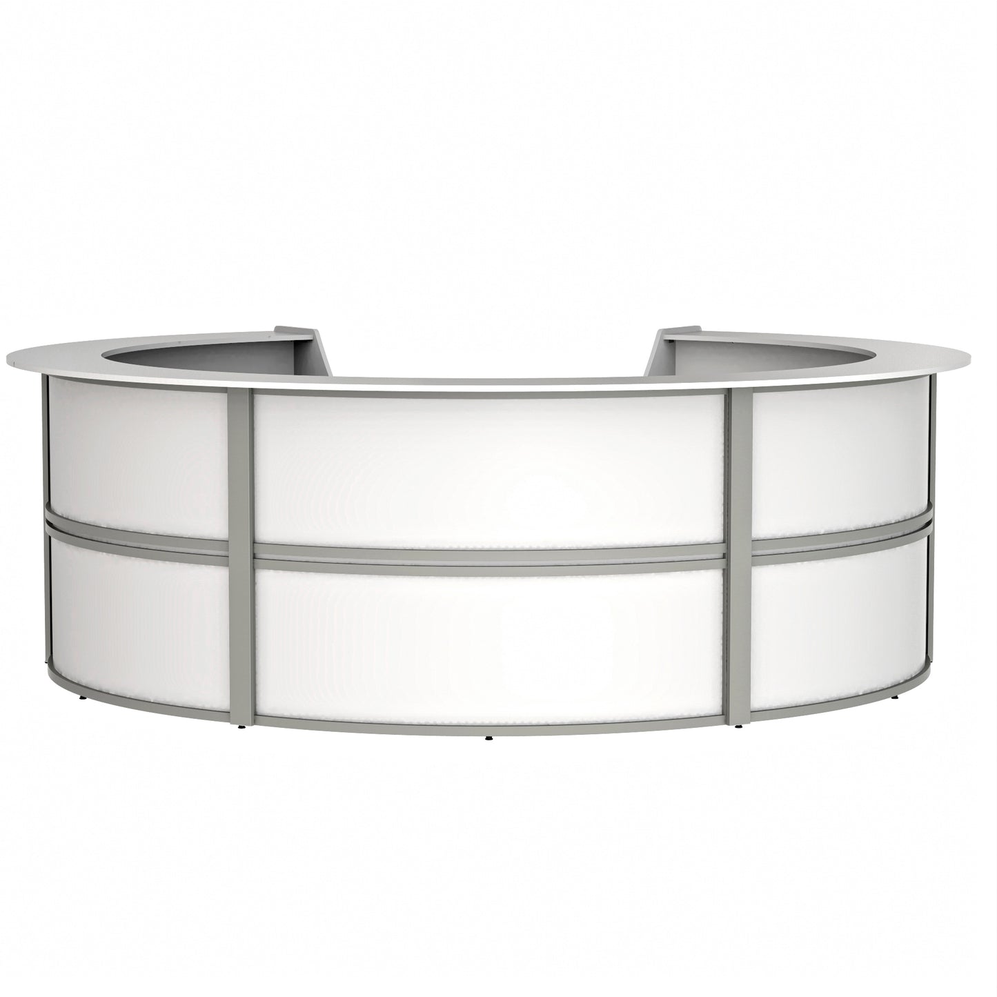 Curved Reception Desk with Counter, 5 Units, 142”W x 133”D