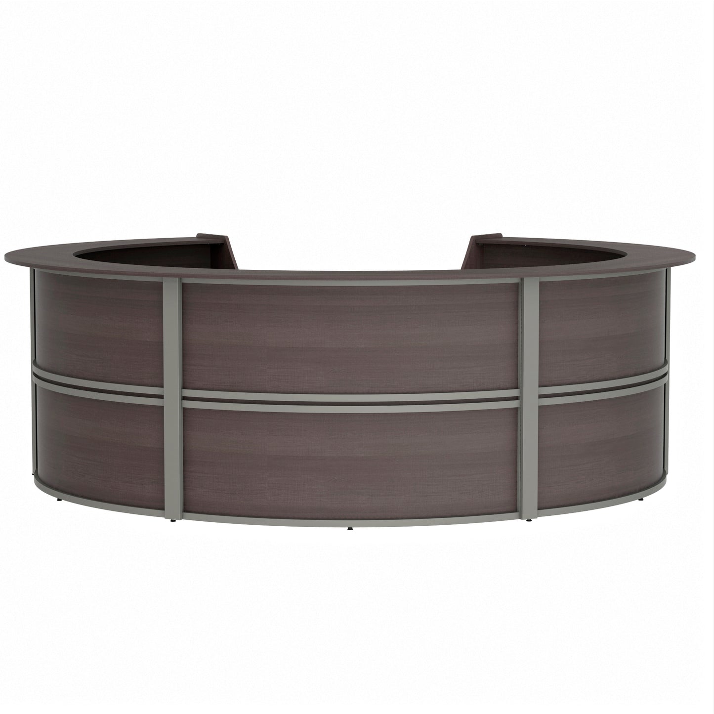 Curved Reception Desk with Counter, 5 Units, 142”W x 133”D