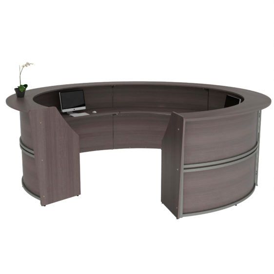 Curved Reception Desk with Counter, 5 Units, 142”W x 133”D