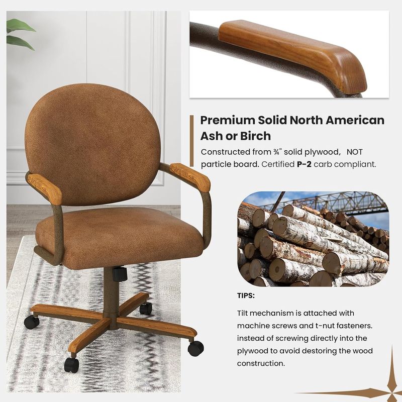 Chromcraft Douglas D1162 Casual Dining Chair Caster Swivel Tilt Fabric Dinning Chair with CAMEL PU