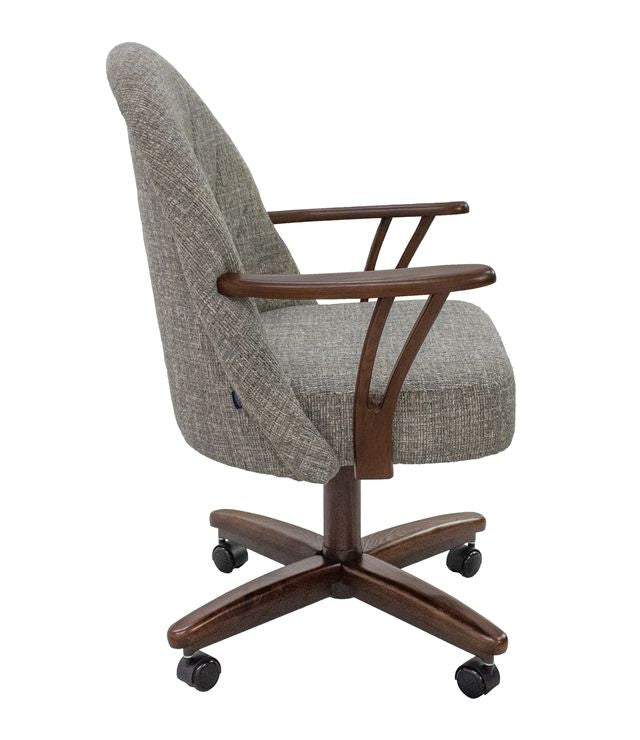 Chromcraft ZIP Ship CM127 Casual Dining Chair Caster Swivel Tilt Fabric Dinning Chair in Walnut Finish