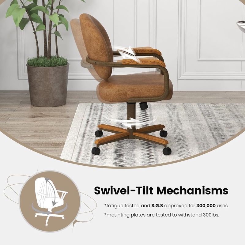 Chromcraft Douglas D1162 Casual Dining Chair Caster Swivel Tilt Fabric Dinning Chair with CAMEL PU