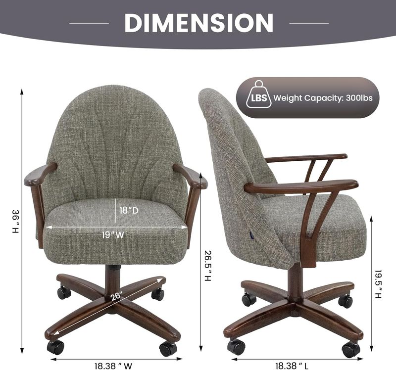 Chromcraft ZIP Ship CM127 Casual Dining Chair Caster Swivel Tilt Fabric Dinning Chair in Walnut Finish