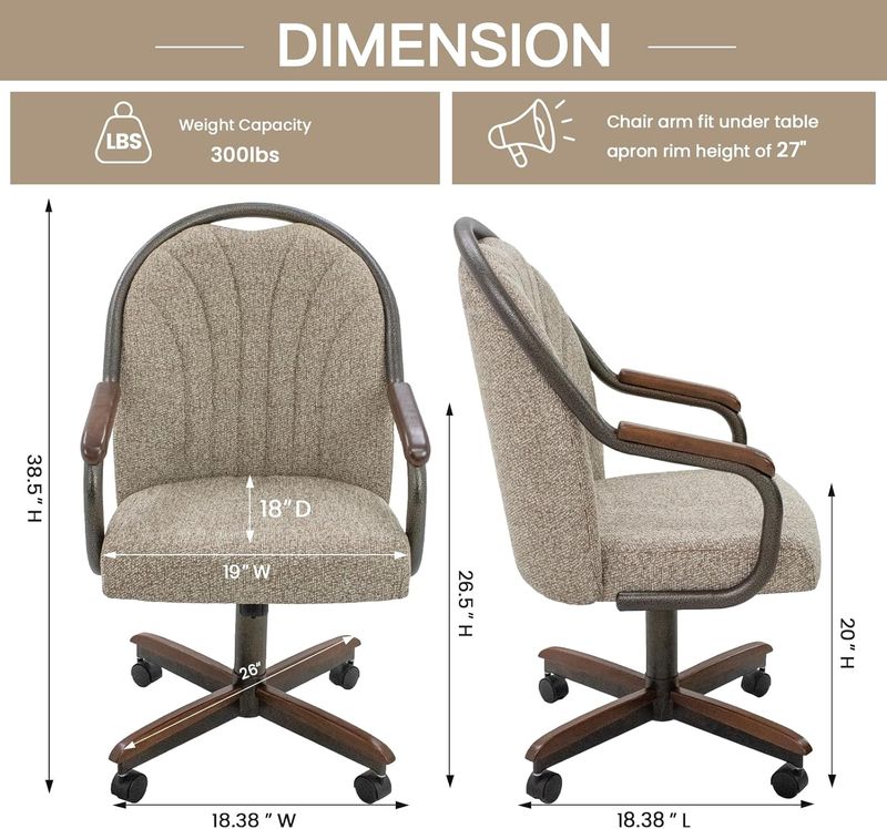 Chromcraft Douglas D7775 Casual Dining Chair Caster Swivel Tilt Fabric Dinning Chair in Walnut Wood and Texture Bronze Metal Finish (#31 Fabric)