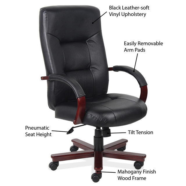 OfficeSource Spencer Collection Executive High Back Swivel Tilt with Mahogany Frame