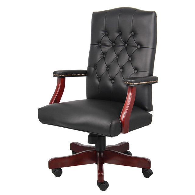 OfficeSource | Lancaster | Executive High Back Swivel with Mahogany Frame