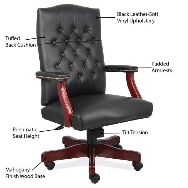 OfficeSource | Lancaster | Executive High Back Swivel with Mahogany Frame