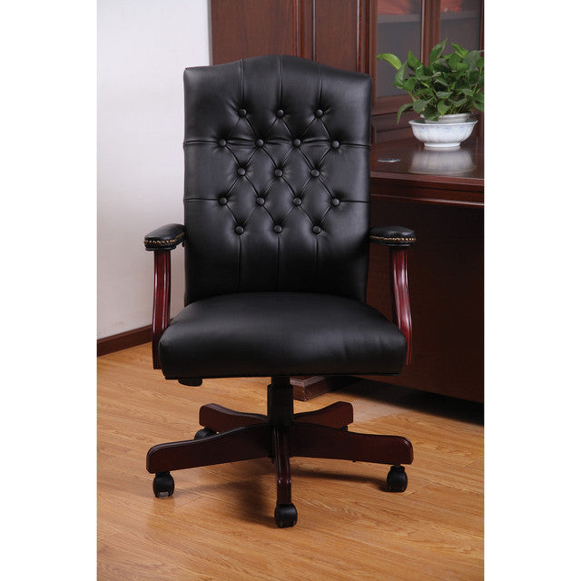OfficeSource | Lancaster | Executive High Back Swivel with Mahogany Frame