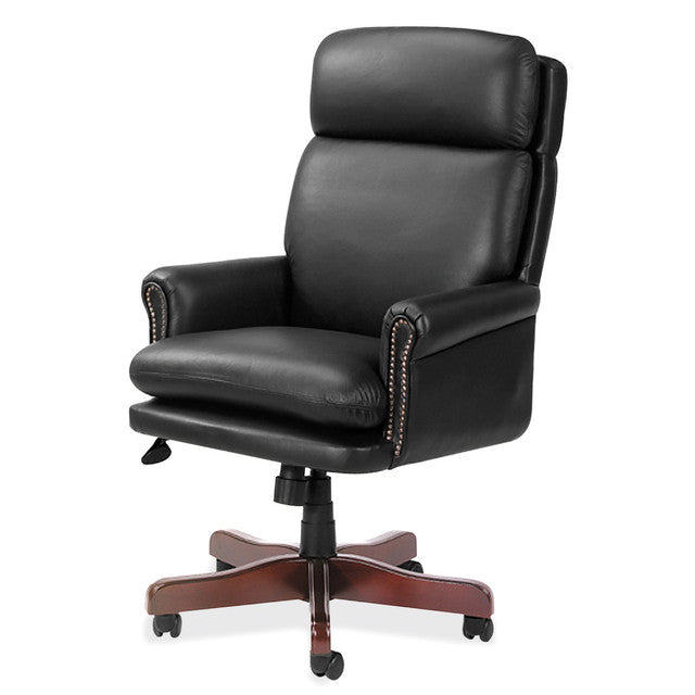 OfficeSource | Lancaster Collection | High Back Executive Swivel with Mahogany Frame