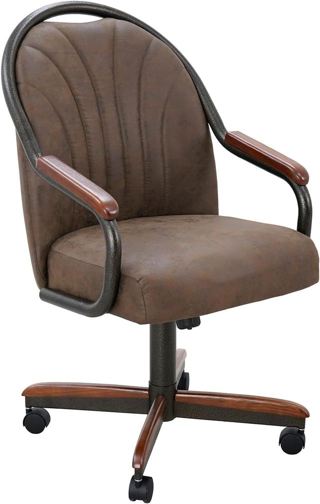 Chromcraft Douglas D7775 Casual Dining Chair Caster Swivel Tilt Fabric Dinning Chair in Walnut Wood and Texture Bronze Metal Finish (Mocha Fabric)