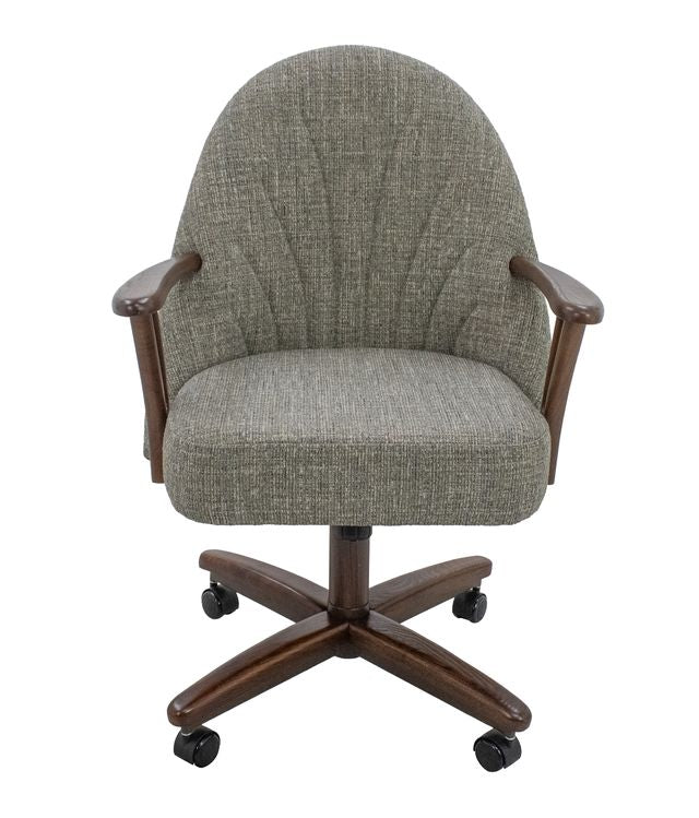 Chromcraft ZIP Ship CM127 Casual Dining Chair Caster Swivel Tilt Fabric Dinning Chair in Walnut Finish