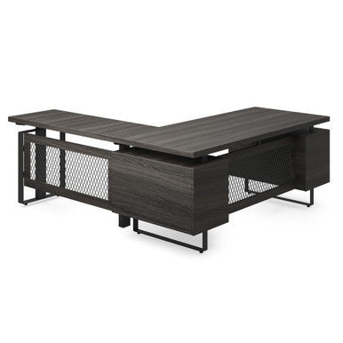 OfficeSource | Palisades | Industrial L-Shaped, Height Adjustable Desk with Single Pedestal