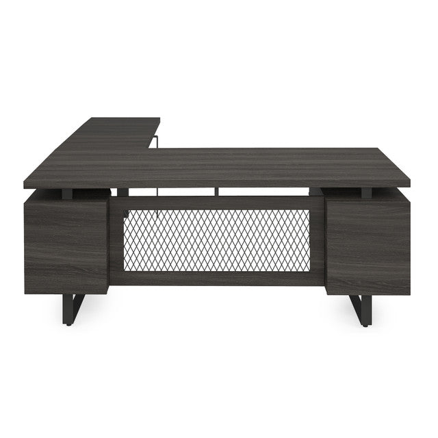 OfficeSource | Palisades | Industrial L-Shaped, Height Adjustable Desk with Single Pedestal