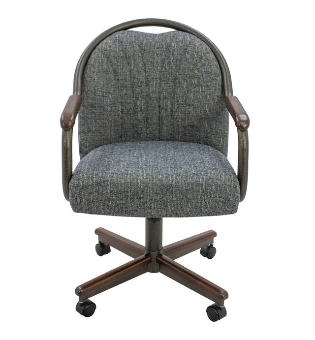 Chromcraft ZIP Ship CM188 Casual Dining Chair Caster Swivel Tilt Fabric Dinning Chair in Walnut & Texture Bronze Finish