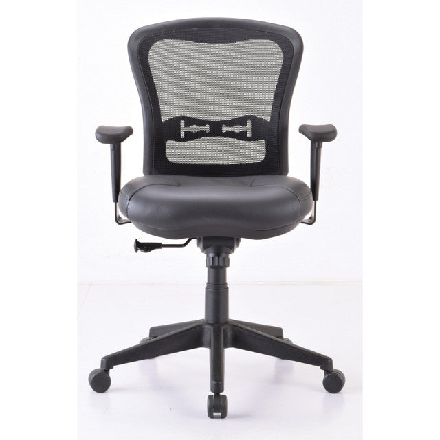 OfficeSource | Spice | Mesh Mid Back Chair with Black Leather Seat