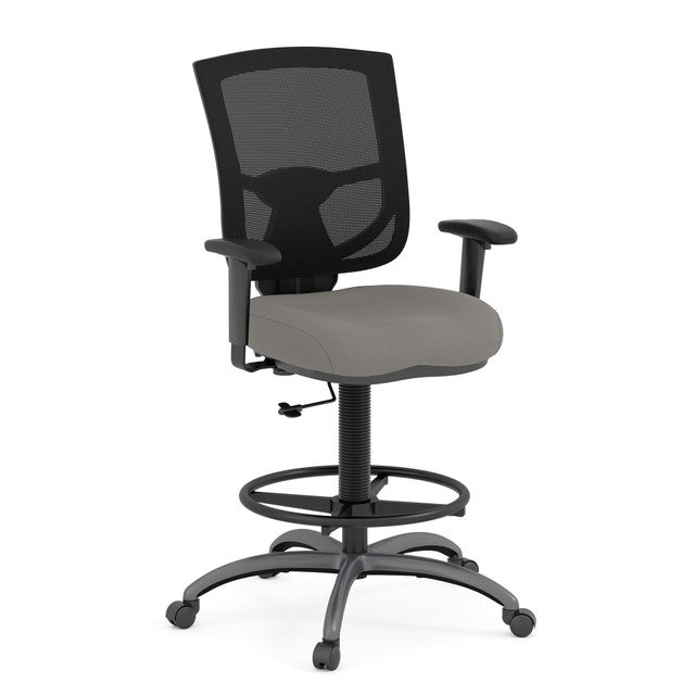 OfficeSource | CoolMesh Pro Collection | Mesh Back Task Stool with Adjustable Arms, Antimicrobial Upholstered Seat, Footring and Black Frame