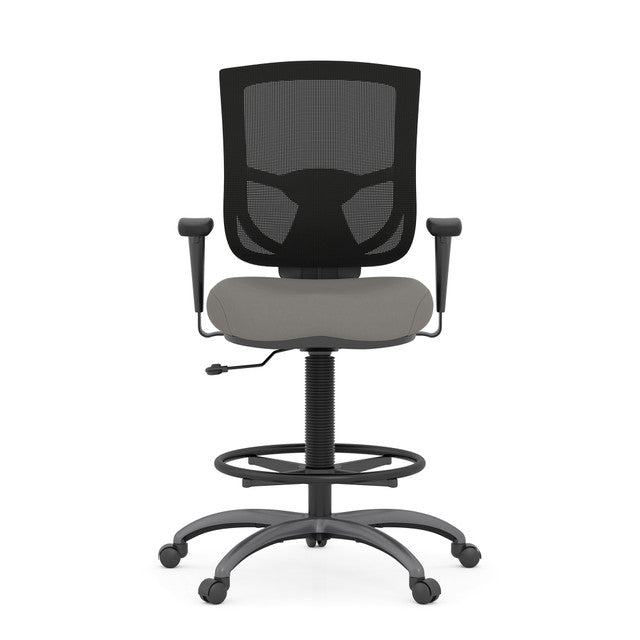 OfficeSource | CoolMesh Pro Collection | Mesh Back Task Stool with Adjustable Arms, Antimicrobial Upholstered Seat, Footring and Black Frame