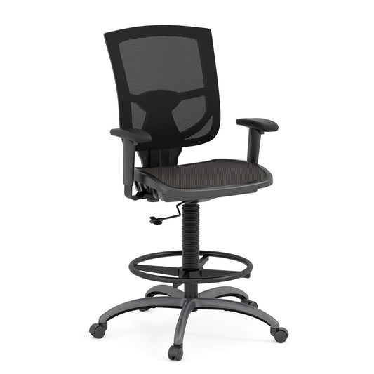 OfficeSource | CoolMesh Pro Collection | All Mesh Task Stool with Adjustable Arms and Footring with Black Frame