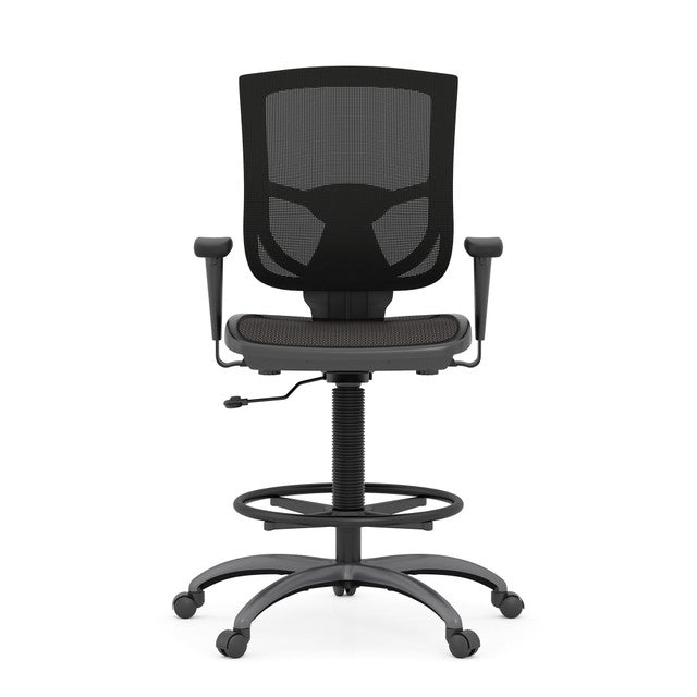 OfficeSource | CoolMesh Pro Collection | All Mesh Task Stool with Adjustable Arms and Footring with Black Frame