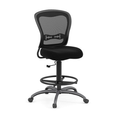 OfficeSource | Spice | Armless, Mesh Back Task Stool with Fabric Seat, Footring and Titanium Steel Base