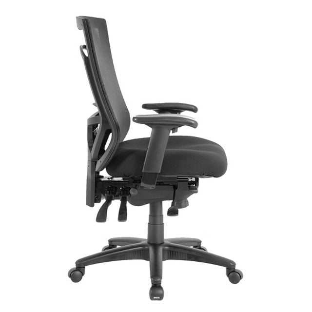 OfficeSource | CoolMesh Pro Collection | Multi-Function, High Back Chair with Upholstered Seat, Adjustable Arms and Black Frame