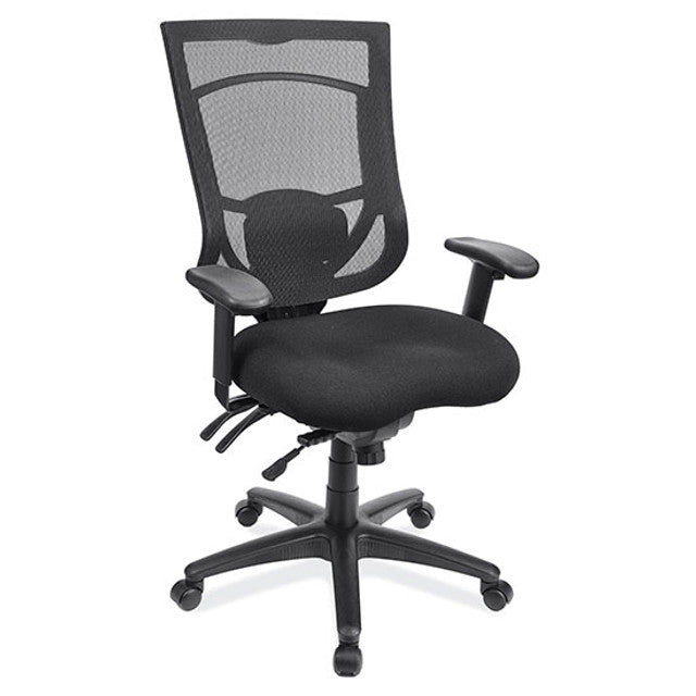 OfficeSource | CoolMesh Pro Collection | Multi-Function, High Back Chair with Upholstered Seat, Adjustable Arms and Black Frame