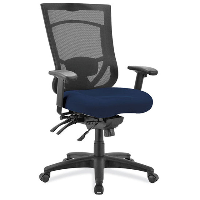 OfficeSource | CoolMesh Pro Collection | Multi-Function, High Back Chair with Upholstered Seat, Adjustable Arms and Black Frame