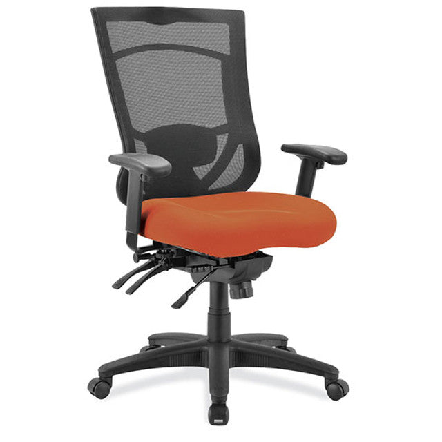 OfficeSource | CoolMesh Pro Collection | Multi-Function, High Back Chair with Upholstered Seat, Adjustable Arms and Black Frame