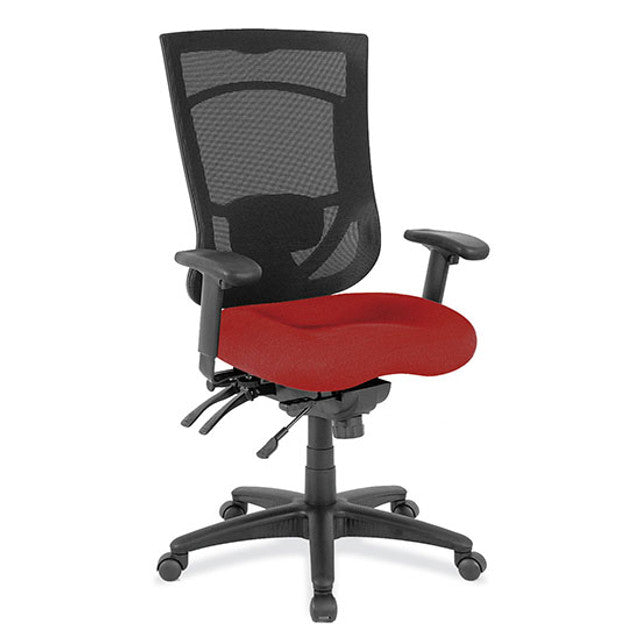 OfficeSource | CoolMesh Pro Collection | Multi-Function, High Back Chair with Upholstered Seat, Adjustable Arms and Black Frame