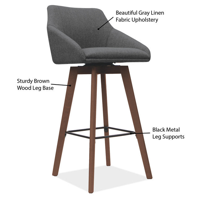 OfficeSource | Arbor | Swivel Stool with Brown Wood Legs