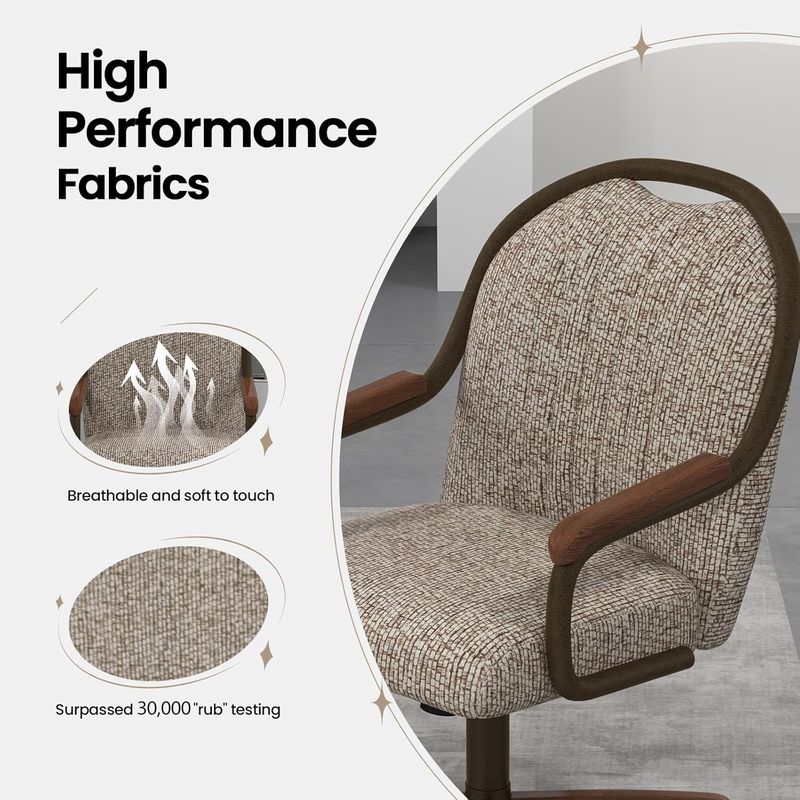Chromcraft Douglas D7775 Casual Dining Chair Caster Swivel Tilt Fabric Dinning Chair in Walnut Wood and Texture Bronze Metal Finish (#31 Fabric)