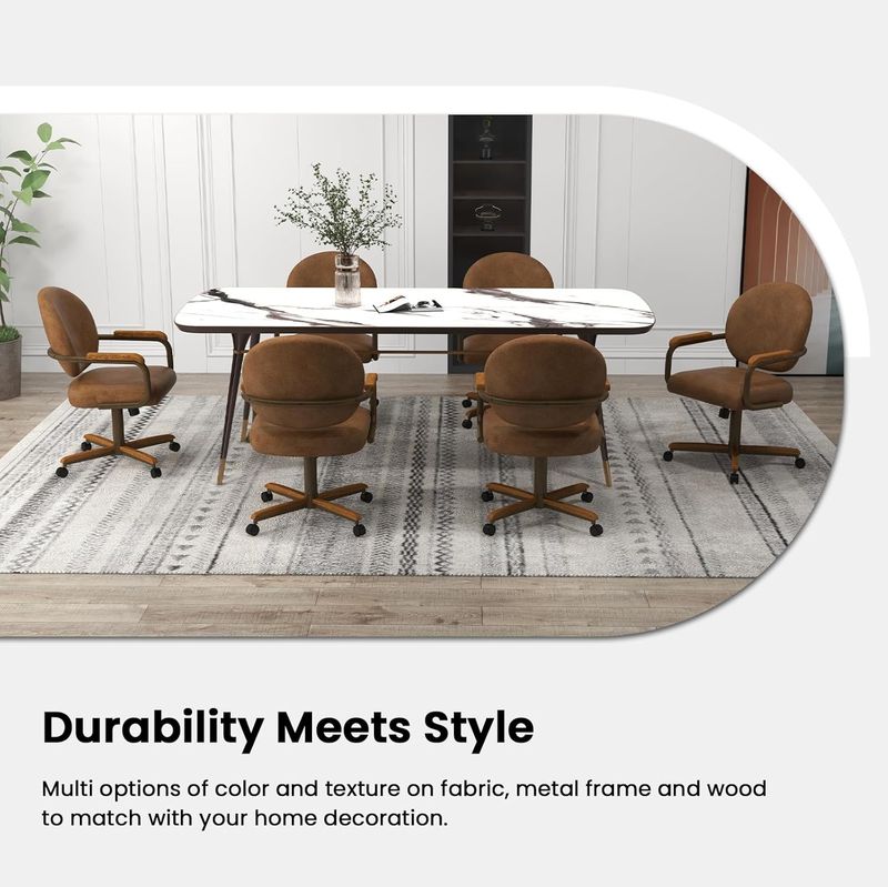 Chromcraft Douglas D1162 Casual Dining Chair Caster Swivel Tilt Fabric Dinning Chair with CAMEL PU