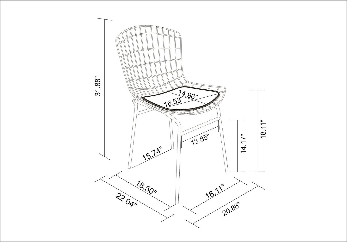 Manhattan Comfort 2-Piece Madeline Metal Chair with Seat Cushion