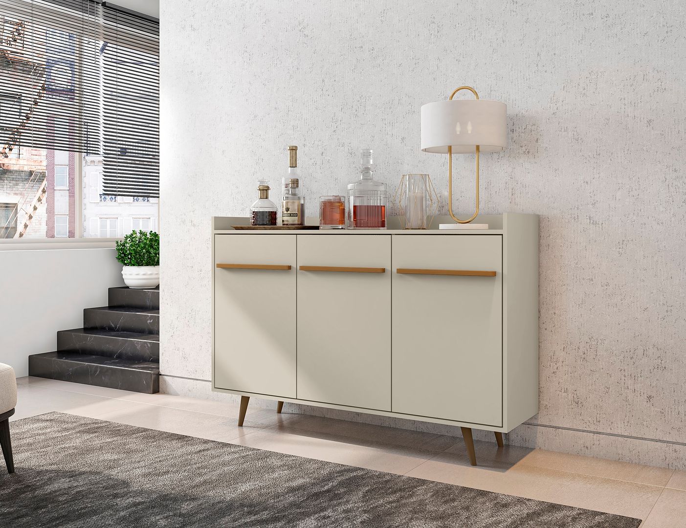Manhattan Comfort Bradley 53.54 Buffet Stand Mid Century Modern