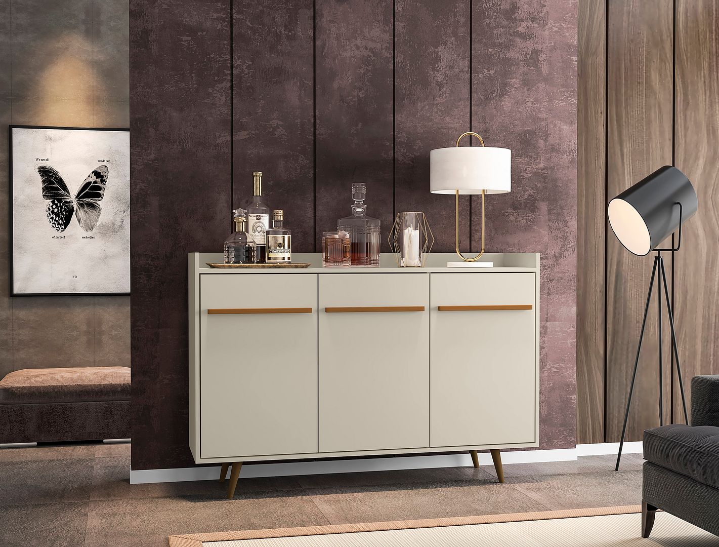 Manhattan Comfort Bradley 53.54 Buffet Stand Mid Century Modern