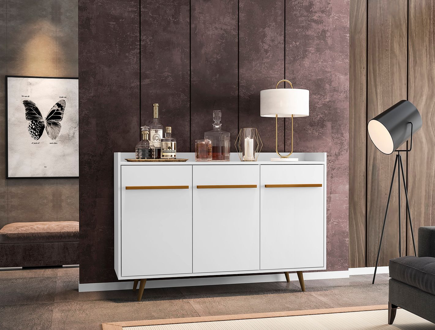 Manhattan Comfort Bradley 53.54 Buffet Stand Mid Century Modern